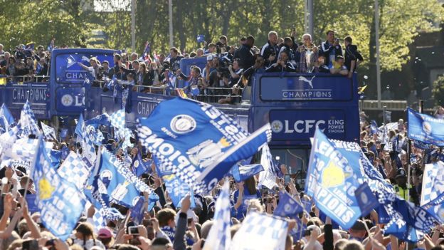 Leicester city celebrating win