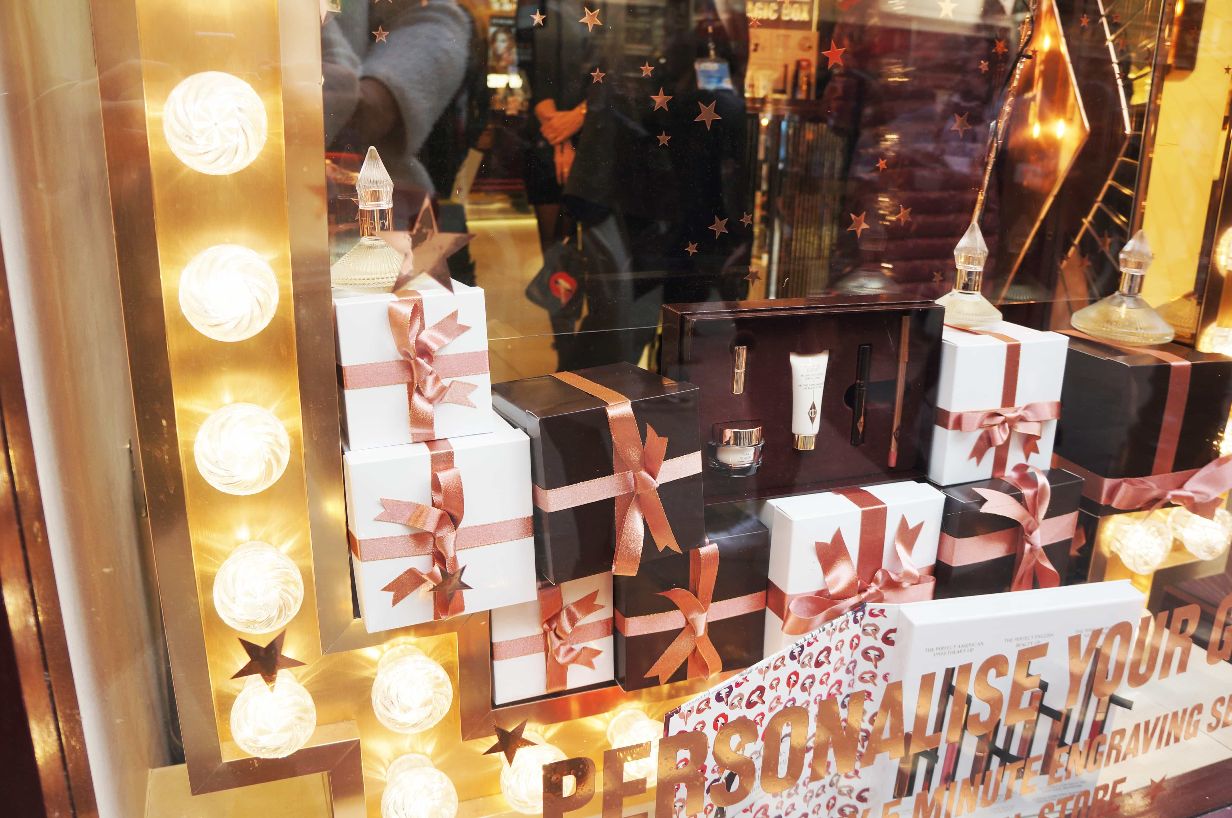 Presents wrapped in a window display