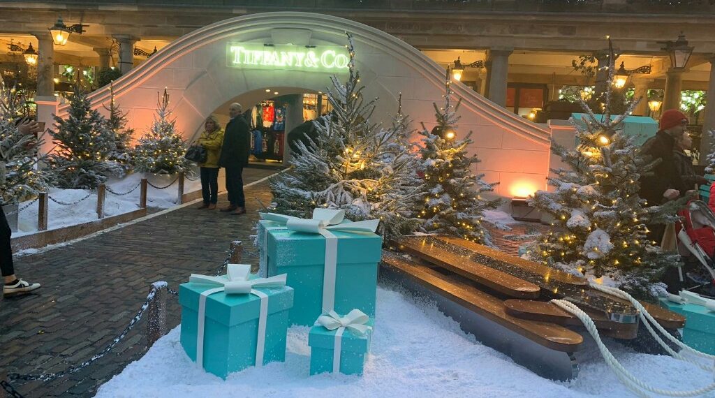 Tiffany & Co boxes in a display of central park