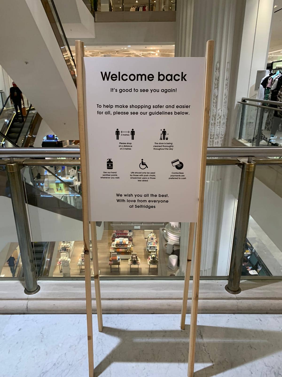 Selfridges branded information sign