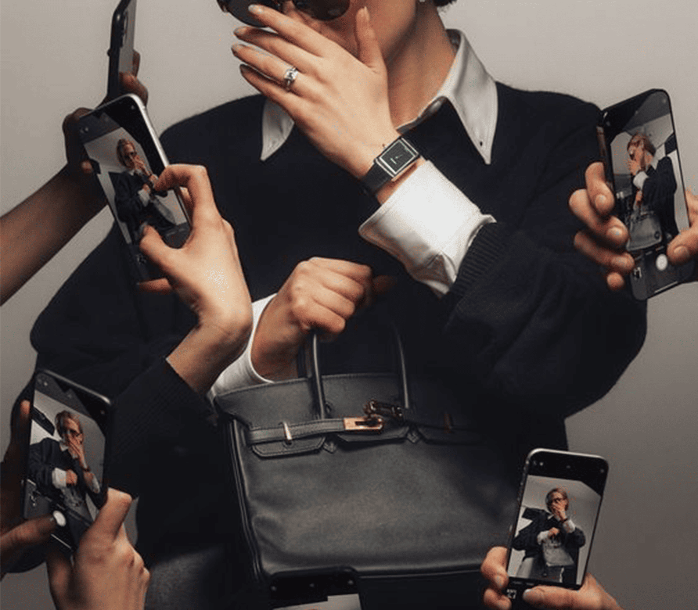 model getting photos taken by paparazzi